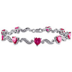 9 1/10ct TGW Created Ruby and Diamond Accent Heart Link Bracelet // 7 in