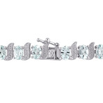 9 5/8ct TGW Aquamarine and Diamond Accent S-Link Bracelet // 7 in