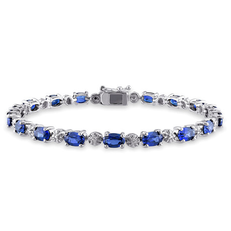 9 7/8ct TGW Created Blue Sapphire and Diamond Accent Bracelet // 7.25 in