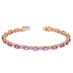 7 1/5ct TGW Oval-Cut Amethyst and Diamond Accent Tennis Bracelet // 7.25 in