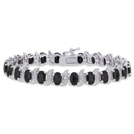 14 7/8ct TGW Black Sapphire and Diamond Accent S-Link Bracelet // 7 in