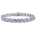 9 5/8ct TGW Amethyst and Diamond Accent Bracelet in Sterling Silver // 7 in