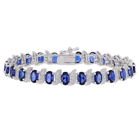 13 1/5ct TGW Created Blue Sapphire and Diamond Accent S-Link Bracelet // 7 in