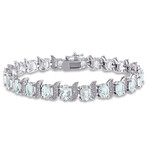 9 5/8ct TGW Aquamarine and Diamond Accent S-Link Bracelet // 7 in