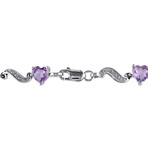 6 1/3ct TGW Amethyst and Diamond Accent Heart Link Bracelet in Sterling Silver // 7 in