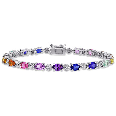 9 7/8ct TGW Multi-Color Created Sapphire and Diamond Accent Tennis Bracelet // 7.25 in