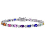 9 7/8ct TGW Multi-Color Created Sapphire and Diamond Accent Tennis Bracelet // 7.25 in