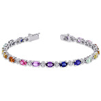 9 7/8ct TGW Multi-Color Created Sapphire and Diamond Accent Tennis Bracelet // 7.25 in