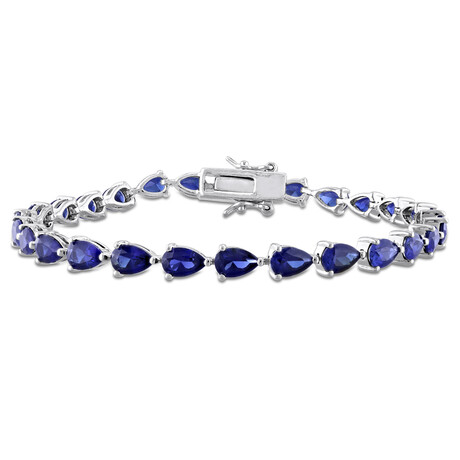 13 1/2ct TGW Created Blue Sapphire Tennis Bracelet // 7.25 in