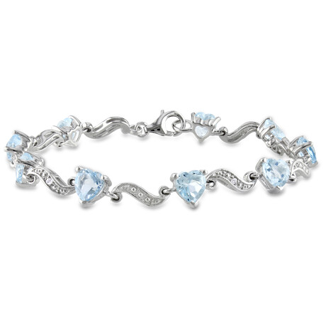 8 2/5ct TGW Sky Blue Topaz and Diamond Accent Heart Link Bracelet // 7 in