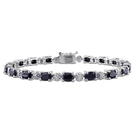 11 1/6ct TGW Black Sapphire and Diamond Accent Tennis Bracelet // 7.25 in