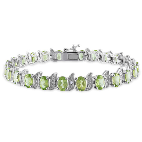 11 1/3ct TGW Peridot and Diamond Accent S-Link Bracelet // 7 in