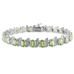 11 1/3ct TGW Peridot and Diamond Accent S-Link Bracelet // 7 in