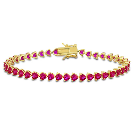 12 1/3ct TGW Created Ruby Bracelet in Yellow Plated Sterling Silver // 7.5 in