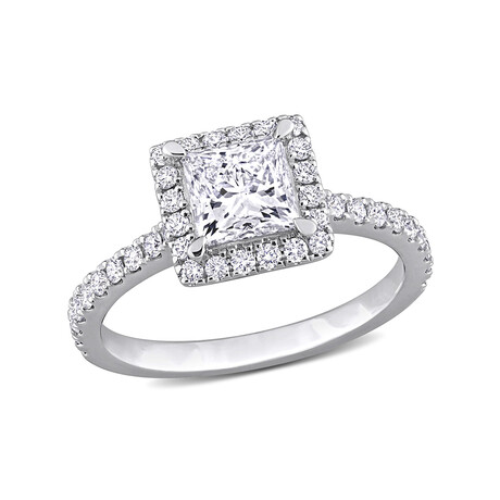 1 1/2ct TW Princess and Round-Cut Lab-Grown Diamond Halo Engagement Ring // 14k White Gold (5)