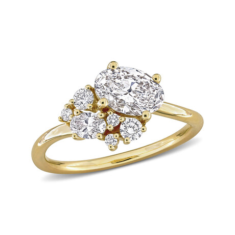 1 1/3ct TW Oval and Round-Cut Lab-Grown Diamond Cluster Engagement Ring // 14k Yellow Gold (5)