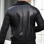 Faux Leather Flight Jacket // Black + Black (S)