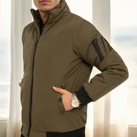 Mock Neck Lightweigh Jacket // Khaki (S)