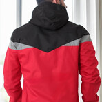 Hooded Blocked Zip Up Windbreaker // Red + Ligh Gray + Black (S)