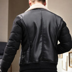 Faux Leather Flight Jacket // Black + Beige (S)