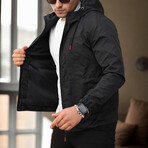 Hooded Zip Up w/Front Pockets Windbreaker // Black (S)