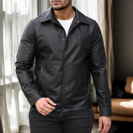 Faux Leather Button Up Lightweight Jacket // Black (S)