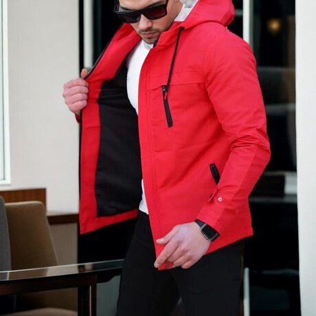 Hooded Zip Up Windbreaker // Red (S)