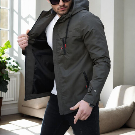 Hooded Zip Up Windbreaker // Gray (S)