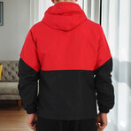 Blocked Zip Up Windbreaker // Red + Black (S)