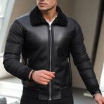 Faux Leather Flight Jacket // Black + Black (S)