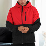 Blocked Zip Up Windbreaker // Red + Black (S)