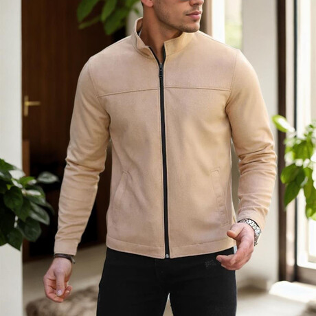 Zip Up Velvet Lightweight Jacket // Cream (S)