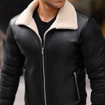 Faux Leather Flight Jacket // Black + Beige (S)