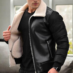 Faux Leather Flight Jacket // Black + Beige (S)