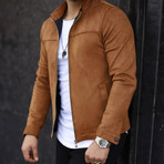 Zip Up Velvet Lightweight Jacket // Tan (S)