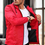 Hooded Zip Up w/Front Pockets Windbreaker // Red (S)