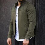 Zip Up Velvet Lightweight Jacket // Khaki (S)