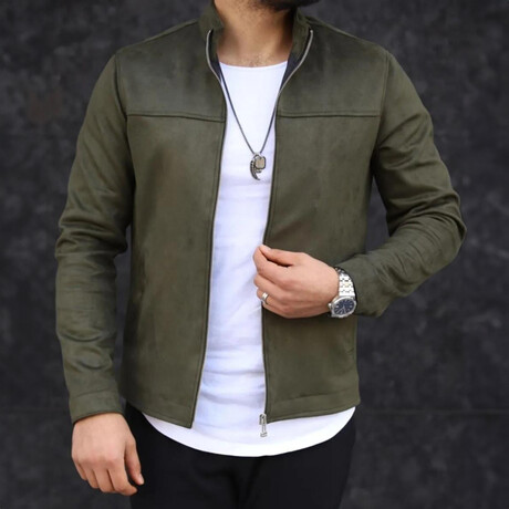 Zip Up Velvet Lightweight Jacket // Khaki (S)