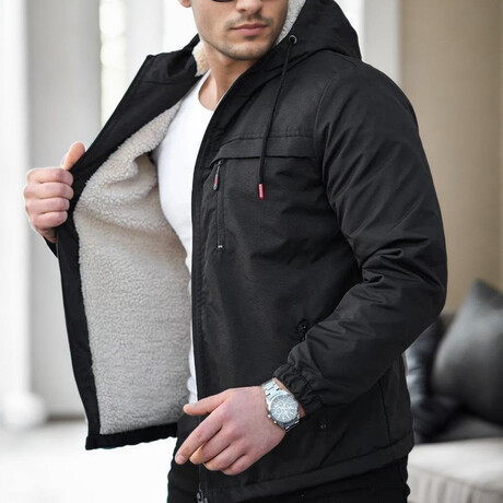 Hooded Lined Lightweight Jacket // Black (S)