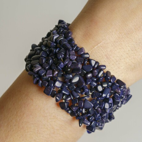 Genuine Purple Goldstone Cuff Gem Bracelet