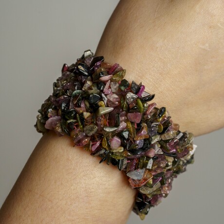 Genuine Multicolour Tourmaline Cuff Gem Bracelet