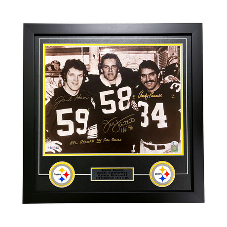 Jack Ham // Andy Russell // Jack Lambert Autographed Steelers 16x20 Framed Photo