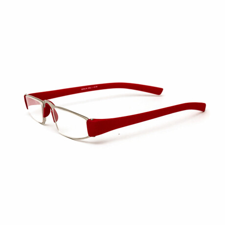 Men's // Rectangular Reading Glasses // Red Rubberized (Clear +1.00)