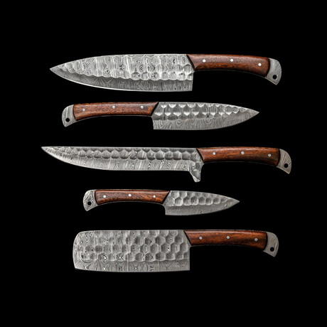 Hand Forged Set Of 5 Damascus Chef Knives