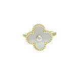 Van Cleef & Arpels // 18k Yellow Gold Vintage Alhambra Diamond + Mother of Pearl Ring // Ring Size: 5.25 // Store Display