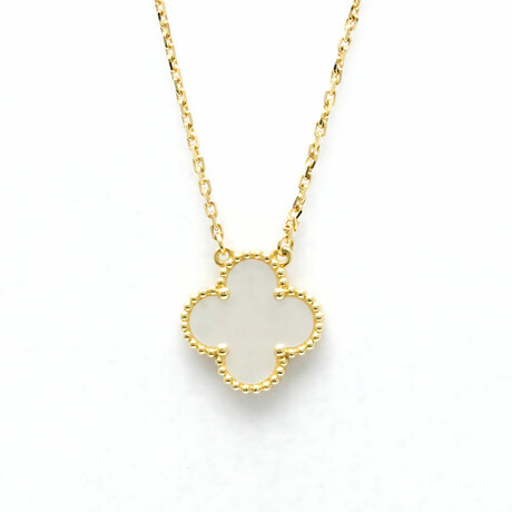 Van Cleef & Arpels // 18k Yellow Gold + Mother of Pearl Vintage Alhambra Pendant Necklace // 14.56"-16.14" // Store Display