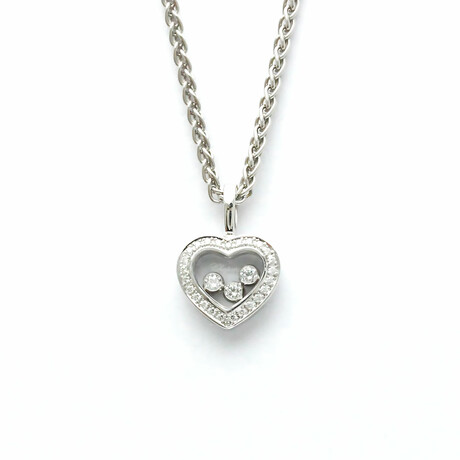 Chopard // 18k White Gold Happy Diamond Heart Pendant Necklace // 16.53" // Store Display