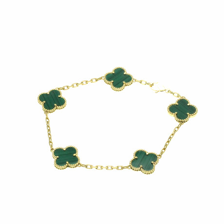 Van Cleef & Arpels // 18k Yellow Gold Vintage Alhambra Malachite Charm Bracelet // 7.28" // Store Display