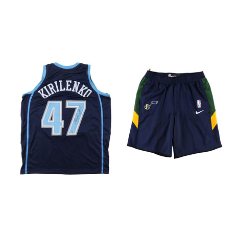 Andrei Kirilenko // Signed Utah Jazz Jersey (PSA) + unsigned 2019-2020 Jazz Team-Issued Nike Shorts (Fanatics)