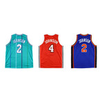 Larry Johnson // Signed New York Knicks Jersey (JSA) + Charlotte Hornets Signed Jersey (JSA) + Signed UNLV Runnnin' Rebels Jersey (JSA)